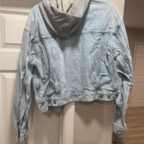 Free People Light Blue Jean Jacket with Gray Hood - Picture 3 of 3